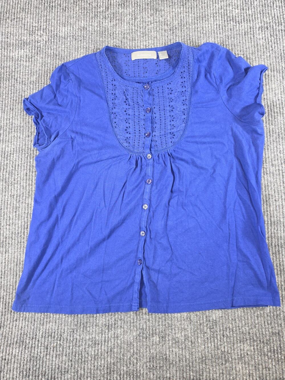 Liz Claiborne Top Blouse Short Sleeve Blue Size XL